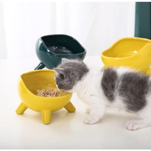 Cat ceramic dog feeder with raised stand non-slip food and water bowl puppy small animal rabbit feeder pet supplies