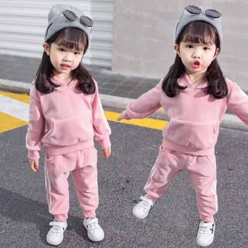 Girls Velour Clothing Sets 2021 Winter Spring Thick Plush Cotton Clothing Sets for Baby Velvet Long-sleeved Top+ Pants 2PCS