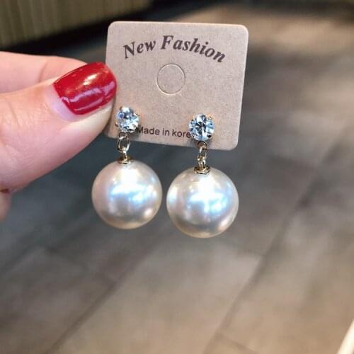 Korean simple big pearl cubic earring for women party wedding jewelry