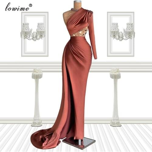 Brown One Shoulder Evening Dresses Long Middle East Evening Gowns For Women Formal Wedding Party Dress Vestido De Fiesta De Boda
