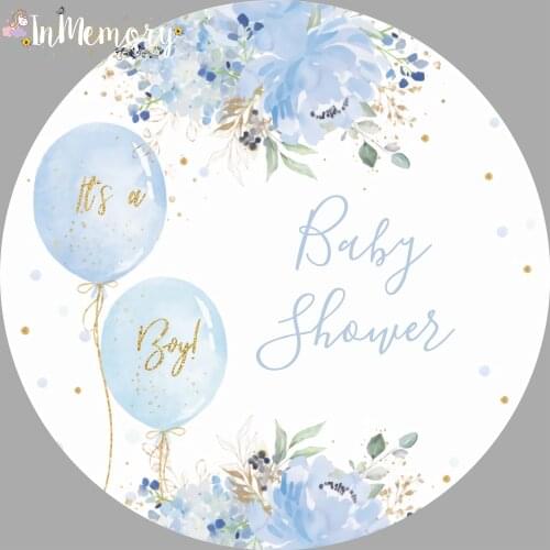 Its a boy Baby Shower Round Backdrop Cover Blue Flowers Balloons Photography Background Party Decoration Candy Table Banner