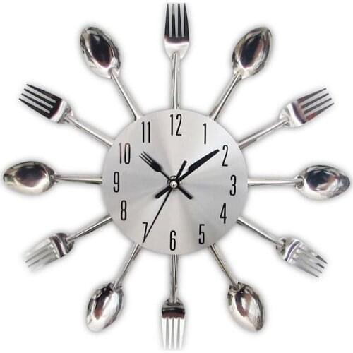 Cutlery Design Kitchen Wall Clock Multicolor Metal Fork Spoon Modern Cutlery Clock For Home Living Room Decoration kitchen clock