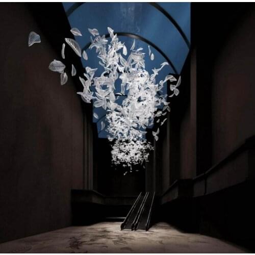 Chandelier non-standard engineering hotel duplex building sand table crystal lamp leaf bird butterfly art glass front light