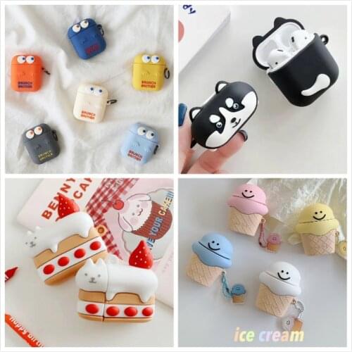 3D Cute Cartoon Case for Airpods Cases Soft Silicone Bear Earphone Case for Airpods 2 Funda Cover Accessories with Keychain