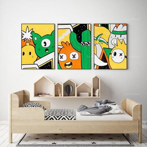 Cartoon wall art for boys room, color wall art 4 sets of canvas printing, living room wall decoration poster