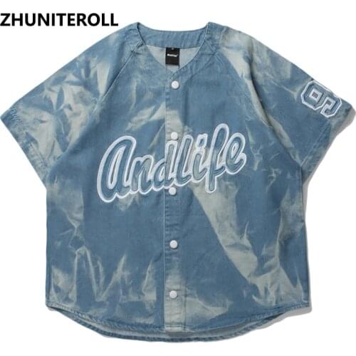 Harajuku Cowboy Shirt 2021 Men Hip Hop Streetwear Embroidery Letter Shirt Man Fashion Summer Short Sleeve Hawaiian Shirts Tops