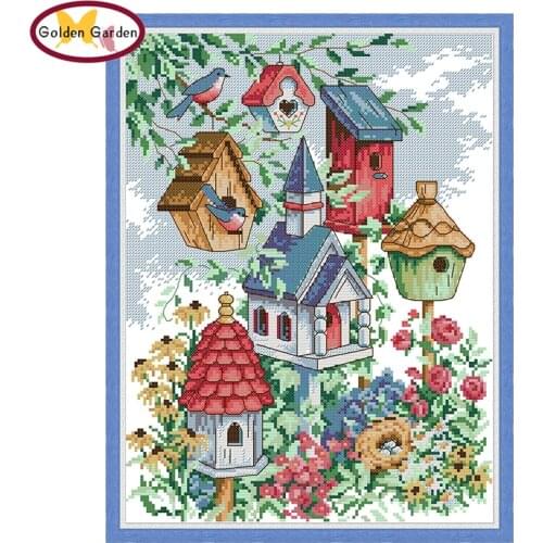 GG Birds Home Stamped Cross Stitch Embroidery Needlework Set Joy Sunday 14CT11CT DIY Counted Cross Stitch Kit for Home Decor