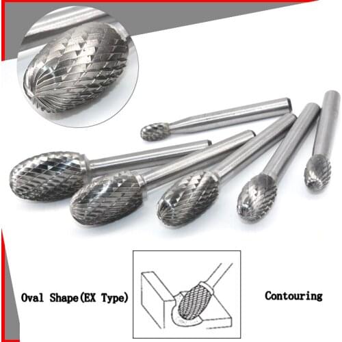 Tungsten Carbide Files Wood Carving Milling Cutter Oval Shape Wood Files Grinding Head Burr Bit Metal Strawberry Rotary File Set