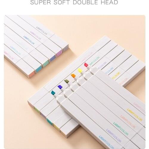6pcs Super Soft Double Head Highlighter Pens Set Brush Tip Light Color Marker Spot Liner for Drawing Painting Art School A6064