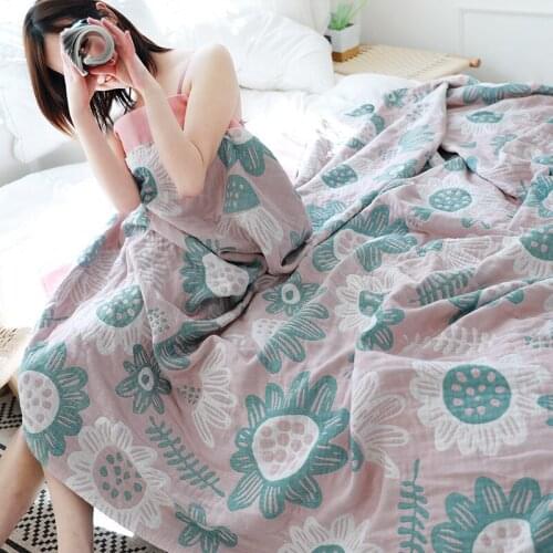 Printed Pure Cotton Washed Gauze Breathable Muslin Towel Blanket Super Soft Bedding Travel Nap Bedspread Bed Nap Cover Blankets