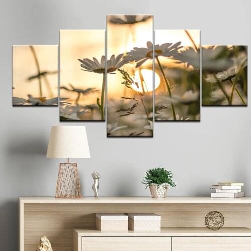 Wall Art Home Decoration 5 Pieces Chrysanthemum Flowers Sunset Modular Pictures Canvas Painting Modern Posters for Living Room