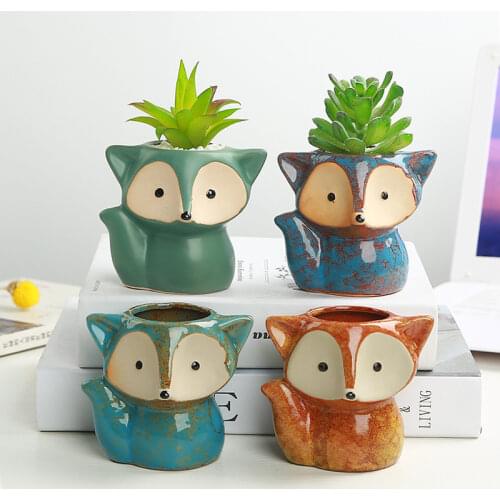 2021 New Japanese Lovely Color Animal Fox Nordic Style Succulent Potted Tabletop Ornament Planting Flowerpot
