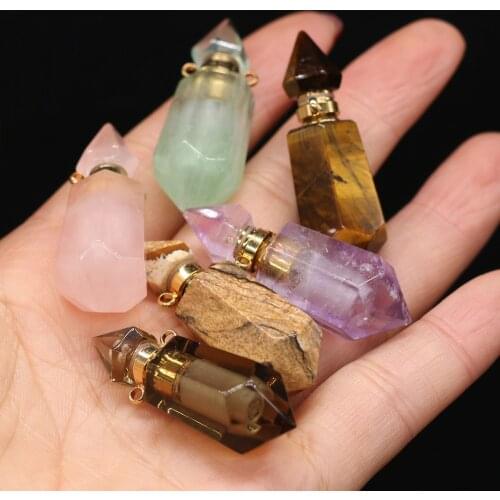 New Essential Oil Diffuser Perfume Bottle Pendant Natural Stone Amethysts Quartz Connector for Women Jewelry Making DIY Necklace
