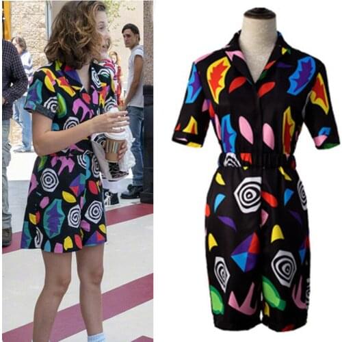 Stranger Things 3 Cosplay Eleven Costume Shirt Eleven Dress Halloween Carnival Party 3D Print Jumpsuit Womens Rompers Belt Girls