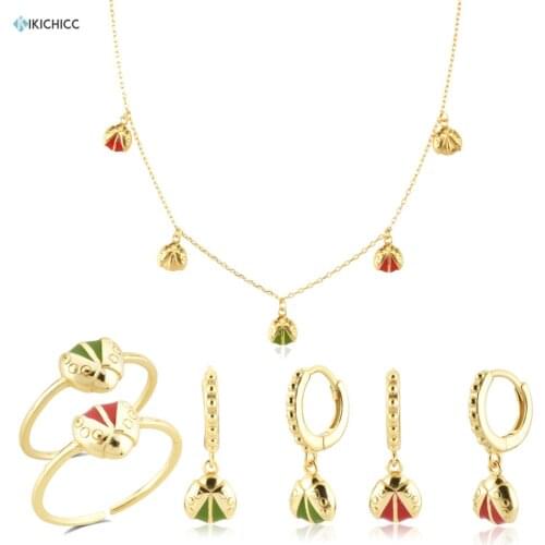KIKICHICC 2021 925 Sterling Silver Gold Red Apple Ladybug Charm Long Chain CHoker Necklace Women Wedding Luxury Jewelry Gift