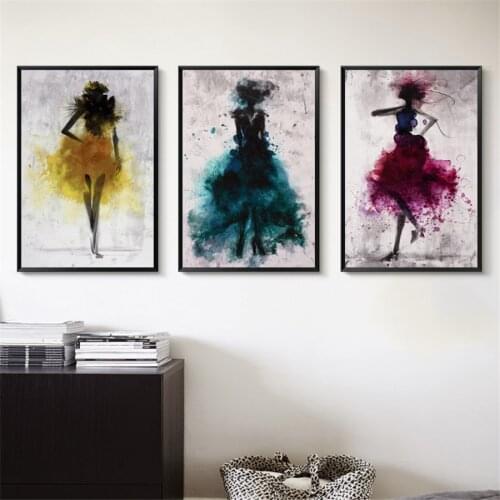 Poster Print Ballerina Girl Canvas Painting Home Decor Abstract Dance Woman Blue Yellow Dress Wall Art Modular Picture Bed Room