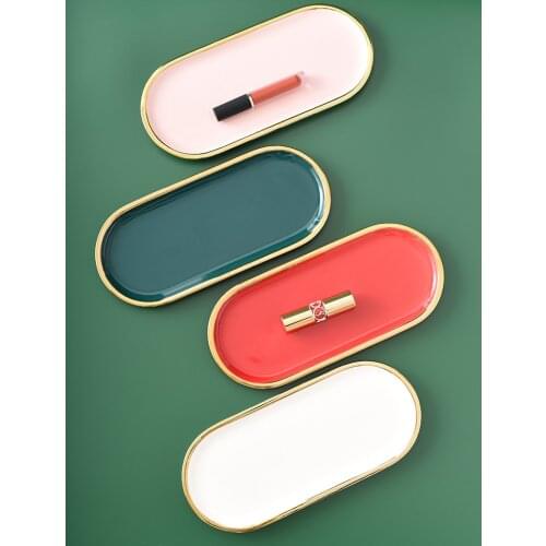 Nordic Ceramic Gold inlay Jewelry Storage Tray Candy Nut Dishes Cosmetics Key Glasses Watch Place Plates Home Decoration Plate