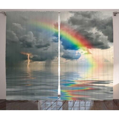Rainbow Curtains Calm Water Storm Clouds Sky Print Satin Fabric Drapes for Living Room Bedroom 2 Panel Window Set