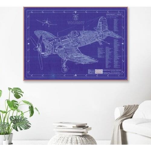 WW2 Plane F4U Corsair Blueprints Sci-Fi Retro Vintage Kraft Poster Decorative Wall Sticker Canvas Painting Home Decor Gift