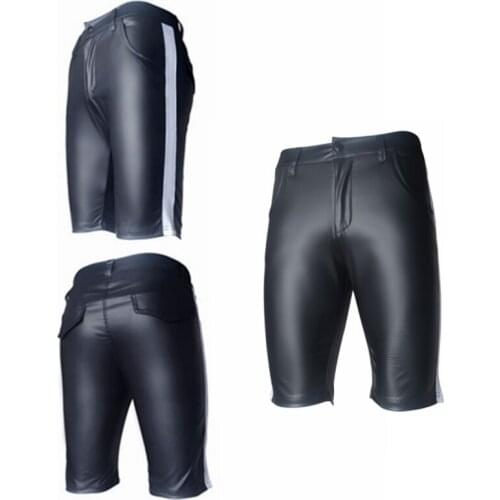 New Style Sexy Leather Shorts Mens Trousers High Elastic Breathable Private Customized Slim Fit Tight Party Stage Short Pant