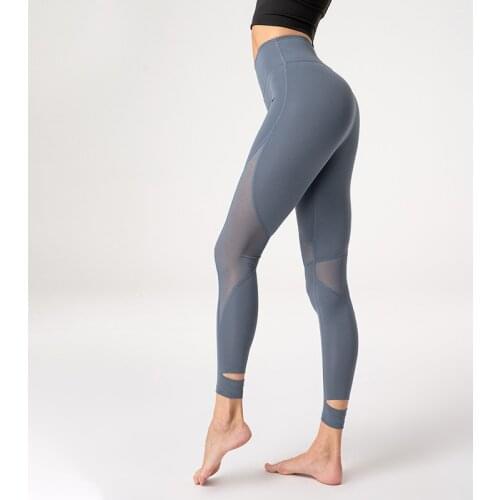 Yoga Pants Womens High Waist Stretch Pants Mesh Stitching Tight Running Sports Fitness Pants Peach Hips Nude Bodybuilding Pants