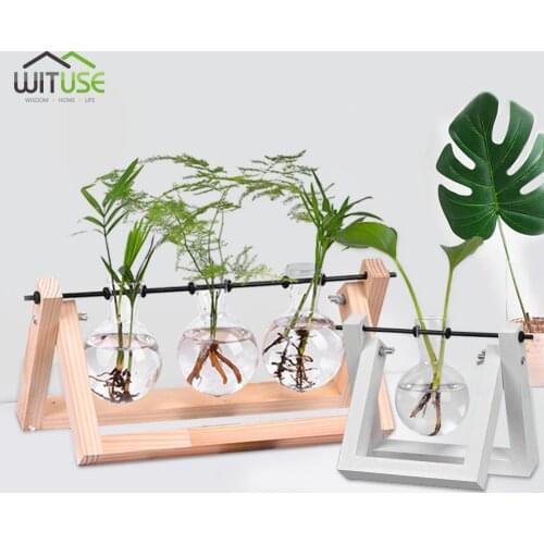 Glass Wood Vase Planter Terrarium Glass able Desktop Bulb Hydroponics Planter Pot Hanging With Rustic Stand Metal Home Decor