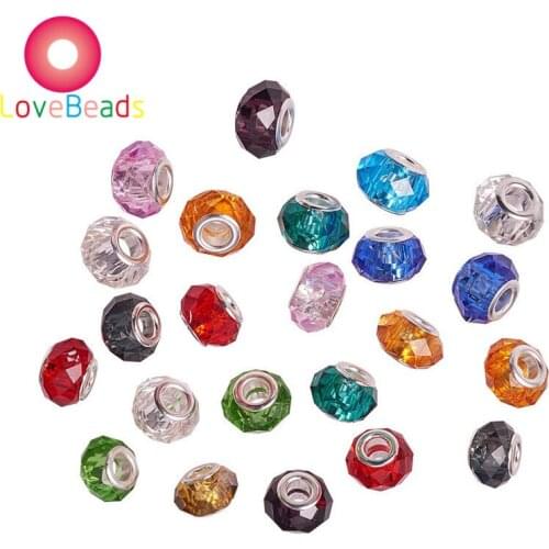 10Pcs Glass European Beads Faceted Large Hole Snake Chains Slide Charms Beads for Earring Necklace Fit Pandora Bracelet Jewelry