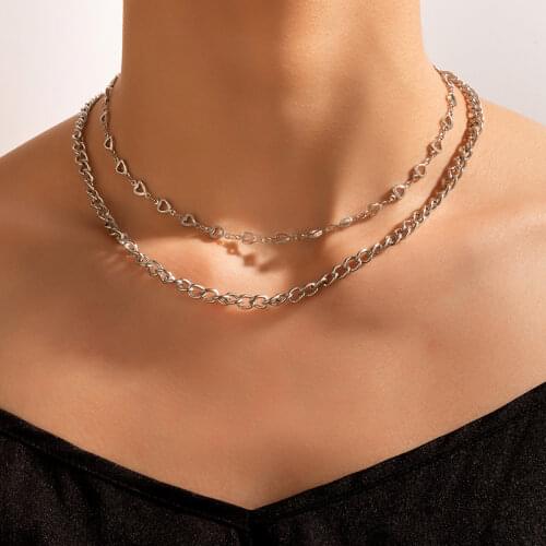 Tocona Punk Heart Chain Choker Necklace for Women SIlver Color Heart Multi-layer Party Jewelry Accessories Collar 17623