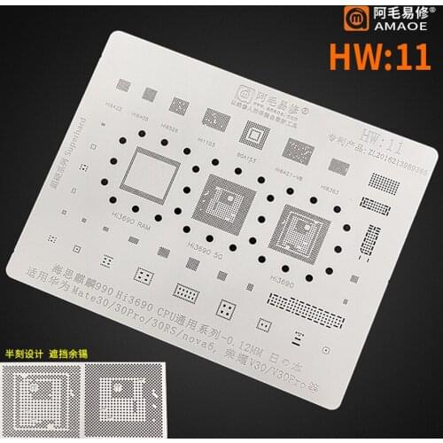 Amaoe BGA reballing stencil For Hisilicon 990 hi3690 Huawei Mate30/Mate30Pro 30RS nova6 Honor V30/V30 Pro CPU Chip Tin Plant Net