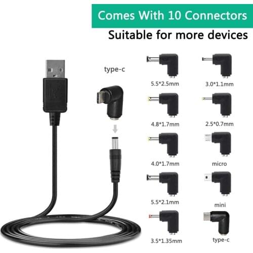 USB to 5.5*2.1mm Universal Dc Power Adapter Cable Charging Cord with 10 Connectors for Router Keybaord USB HUB Mini Fan Speaker