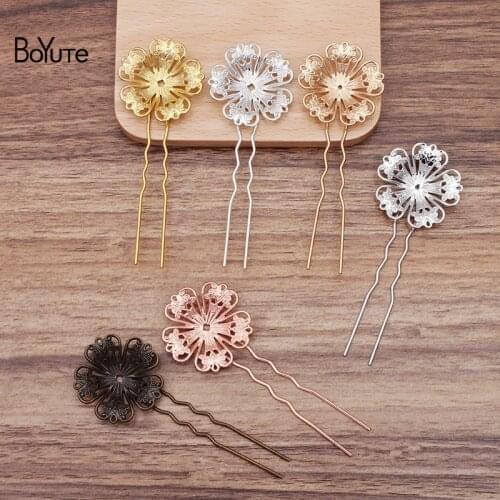 BoYuTe (20 Pieces/Lot) 32MM Filigree Flower Welding 75*10*1.2MM U Shape Hair Fork Diy Jewelry Accessories Wholesale