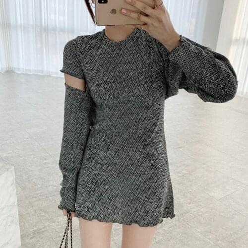 ZCSMLL two piece sets Korean chic retro wild short knit cardigan + slim slimming inner bag hip dress two-piece female