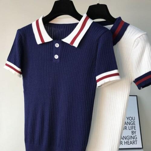 Office Ladies Polo Shirt Short Sleeve Womens Knit T-shirt Polo Neck Tops for Women Clothing tshirt