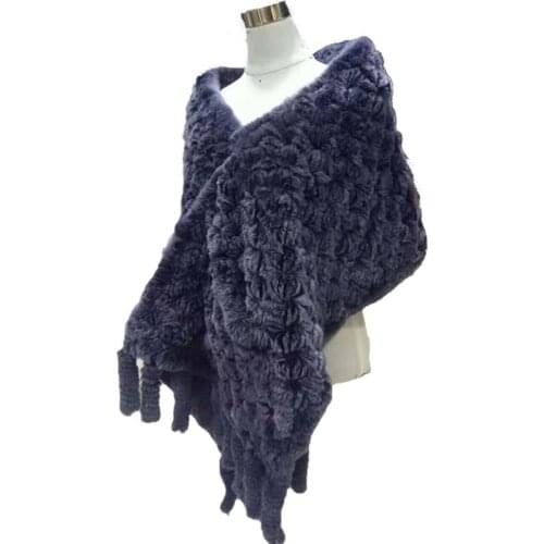 Women Real Rex Rabbit Fur Shawl Wrap Lady Winter Warm Cape With Tassel and Pocket Wedding/Party/Dinner