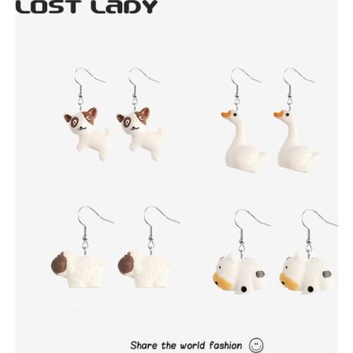 Lost Lady New Fashion Cute Animal Style Dangle Earrings For Women Simple Cartoon Pendant Earrings Wholesale Jewelry Party Gifts