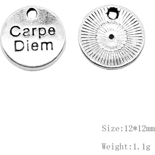15pcs Fashion Taliyah Round carpe diem tag charms pendant jewelry findings components diy jewelry making supplies