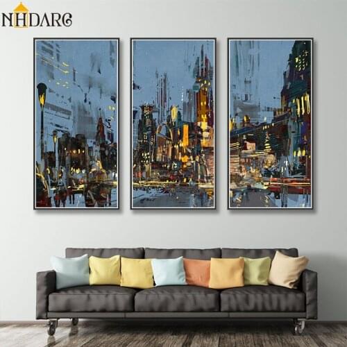 3 Panels Modern The city at night Landscape Wall Art Canvas Painting Poster Picture for Living Room Home Decor Decoration