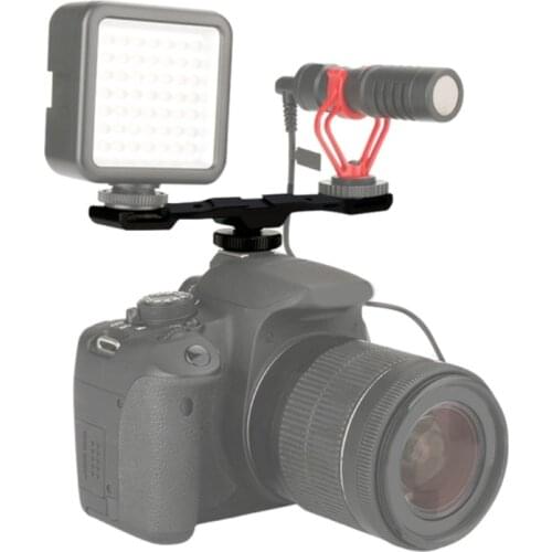 3 in 1 Hot Shoe Mount Adapter Bar Extension Bracket with 1/4" Thread Holes for Mobile Phone Camera Microphone Flash LED