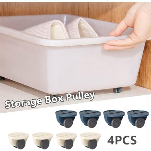 4 pcs Adhesive Pulley Storage Box Pulley Trash Can Self-adhesive Pulley Home No Noise No Scratches Box Wheels Furniture Casters