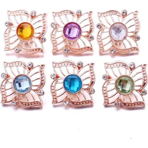 5pcs/lot Rose Gold Newest Snap Jewelry Mixed 18mm Snap Button with Crystal Rhinestone Button for 18mm Snap Bracelet Bangles