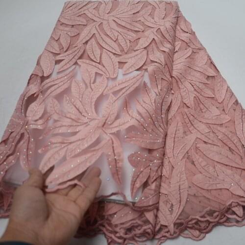 5yards/pc) 2019 newest French net lace peach color African tulle lace fabric with stones and embroidery for party dress FLP109
