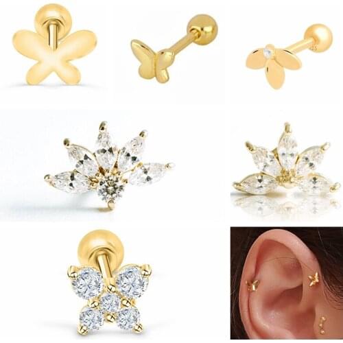 CANNER 1pcs 925 Sterling Silver Zircon Cartilage Stud Earrings For Woman Girls Earring Jewerly Minimalist Puncture Stud Earring