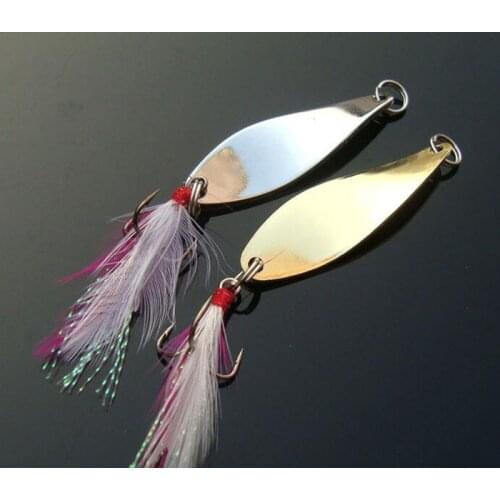 2Pcs 10g Metal Bass Spinner Spoon Fishing Lure Hard Bait Sequin Noise Paillette with Feather Treble Hook Tackle