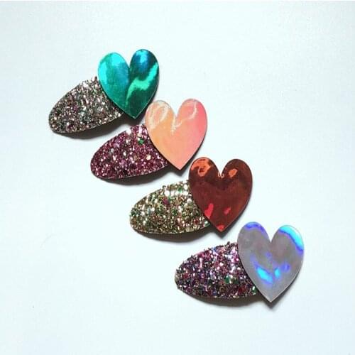 Boutique ins 12pcs Fashion Cute Glossy Laser Heart Snap Clips Glitter Love Heart Barrettes Hairpins Princess Hair Accessories