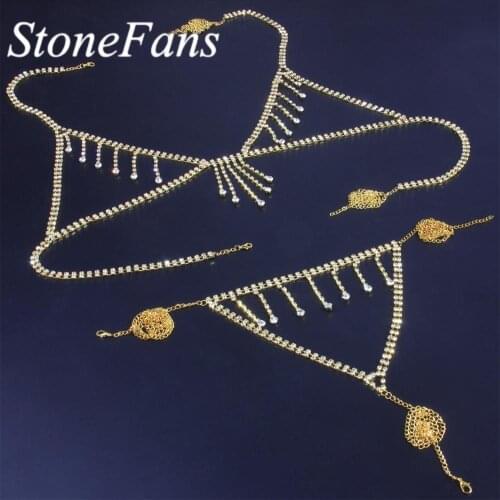 Stonefans Gold Body Chains for Women Jewelry Waist Plus Size Tassel Sexy Bling Crystal Rhinestone Bikini Set 2020 Luxury Thong