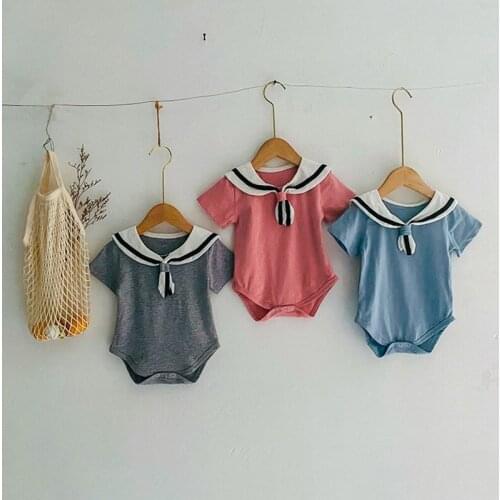 Summer Baby Bodysuits Navy Collar Baby Boys Bodysuit Children Infant Girl Clothes Jumpsuit One-piece