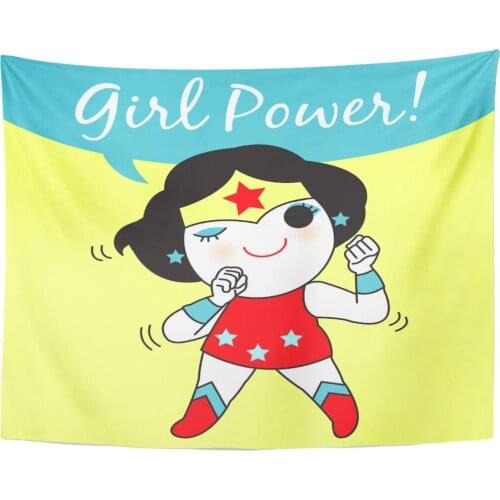 Tapestry Black Woman Girl Power Character Blue Cartoon Cute Tapestries Wall Hanging for Living Room Bedroom Dorm