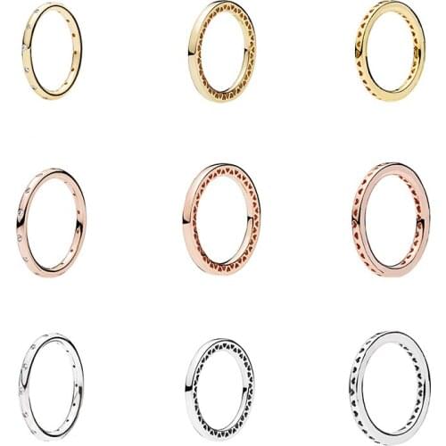 High-quality Classic Silver 925 Roses, Shiny Signature Heart, Sparkling Water Droplets, Round Ring, Original Diy Gift For Women