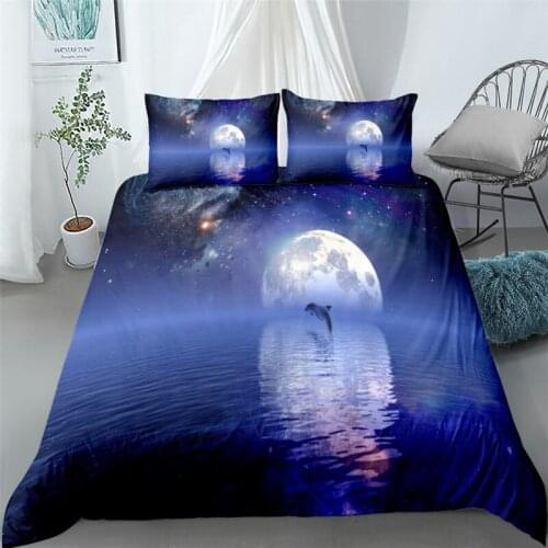 Mid night dolphin 3d bedding set single twin double queen king cal king size bed linen set