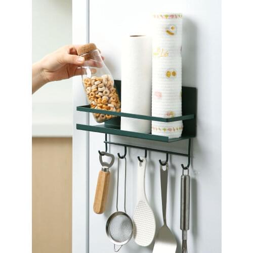 Creative Magnetic Adsorption Refrigerator Hanging Storage Holder With Hook Shelf Rack Refrigerator Side Wall Hanger Organizer